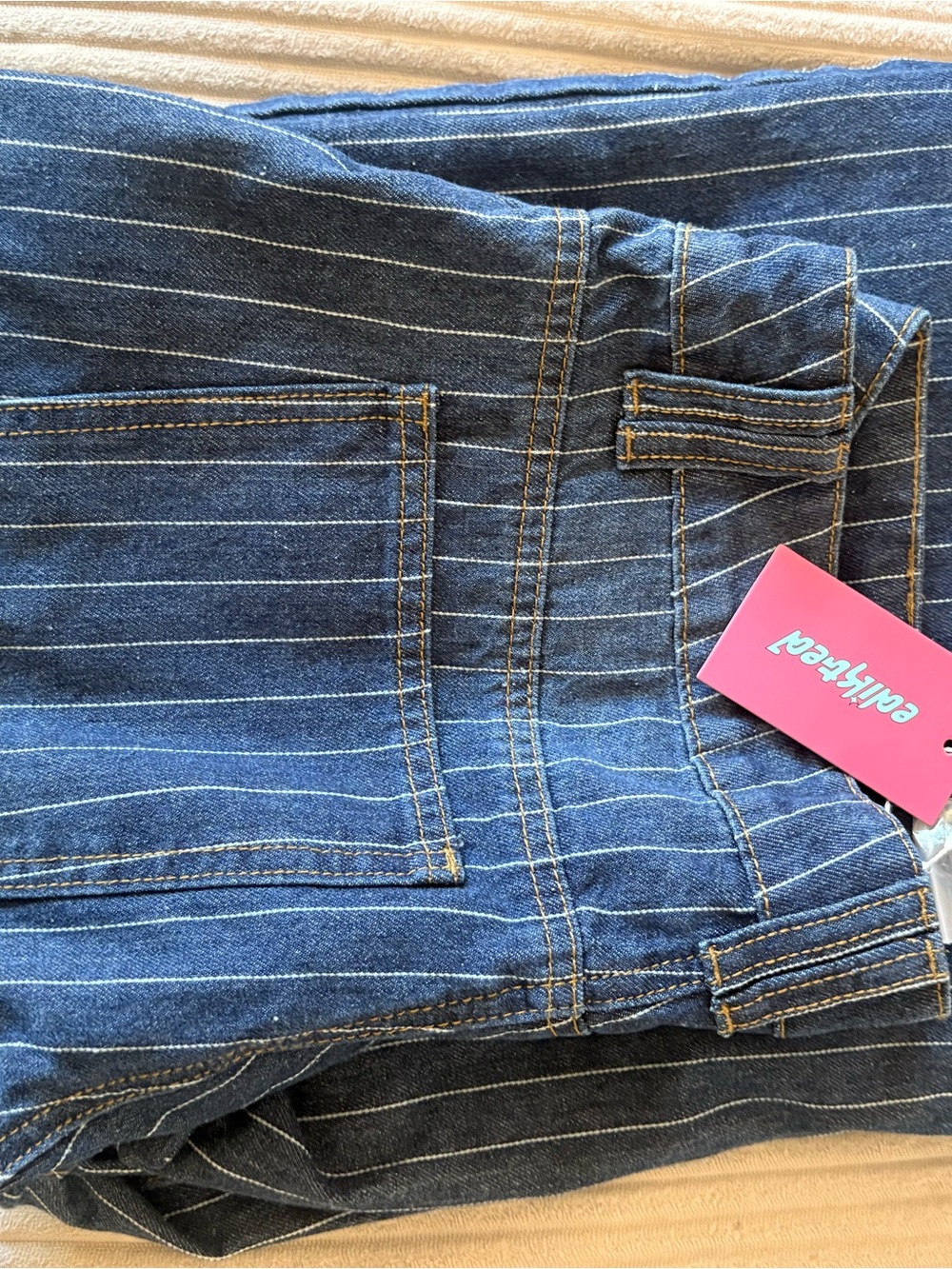 New Edikted Dark Blue Pinstripe Wide-Leg Jeans